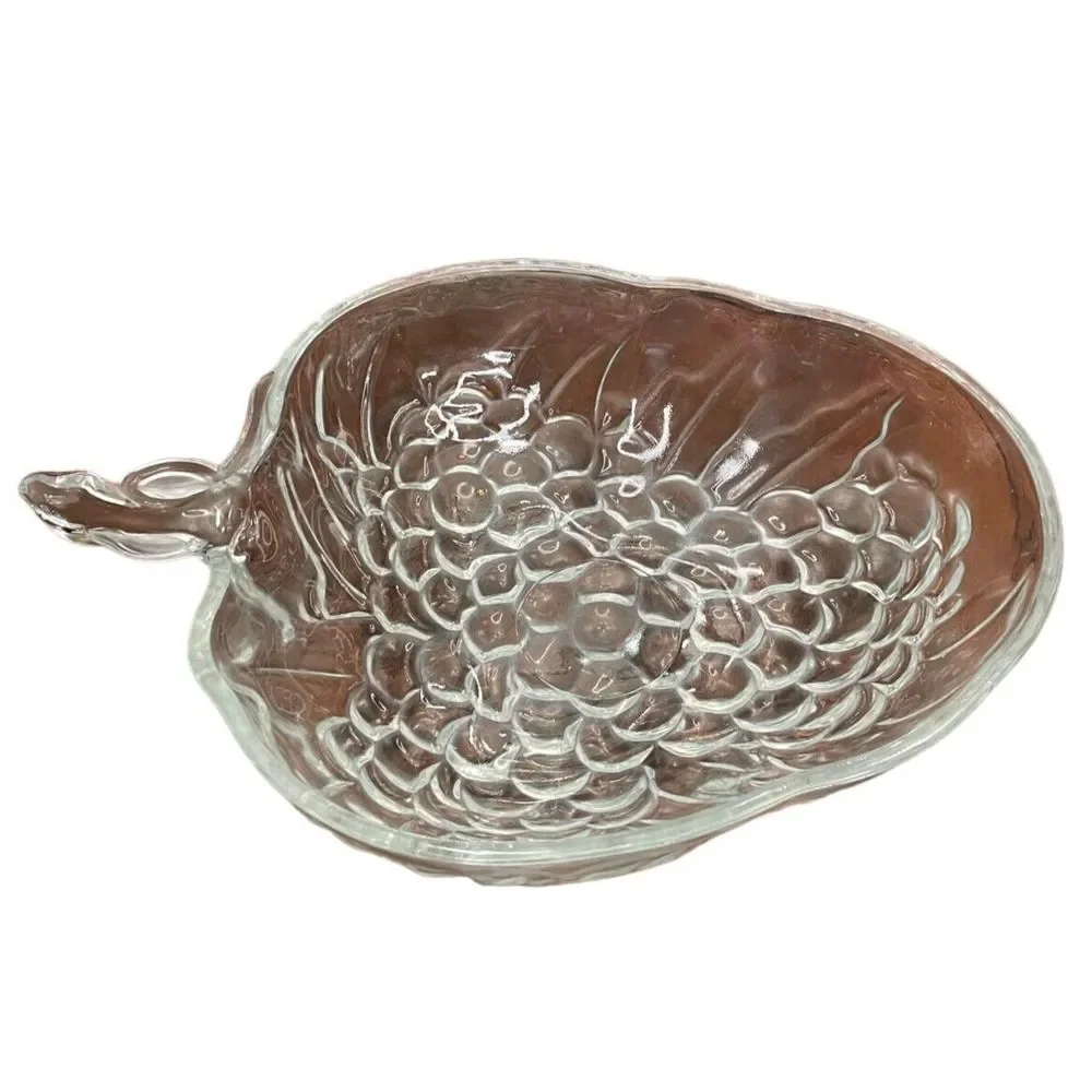 Vintage Glass Grape Shaped‎ Clear Glass Large Fruit Serving Bowl Embossed